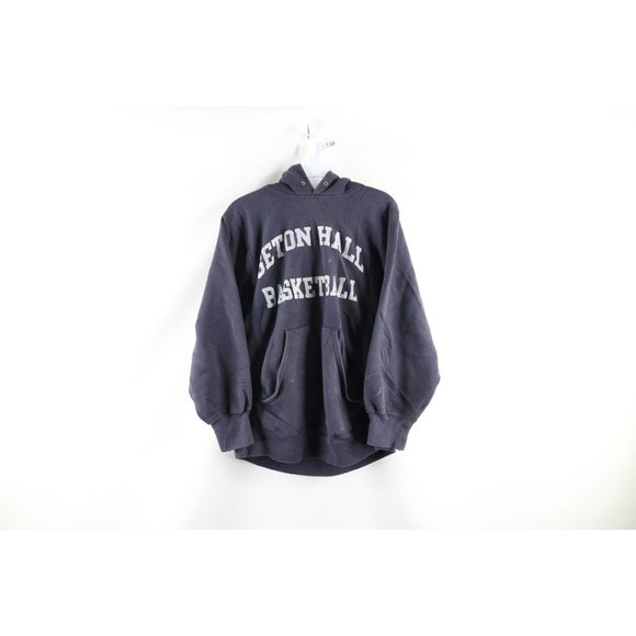 Vintage 80s Sand Knit S Thrashed Seton Hall University Basketball Hoodie USA - Picture 1 of 12